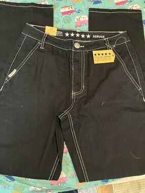 Five Star Black Bootcut Jeans with White Contrast Stitching